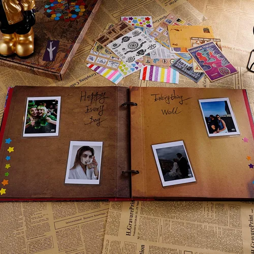 Miniatura 6 de Álbum de fotos scrapbook de tamaño grande de 12x12 pulgadas, 60 páginas, nuestro libro de aventuras con letras en relieve 3D retro, tapa dura