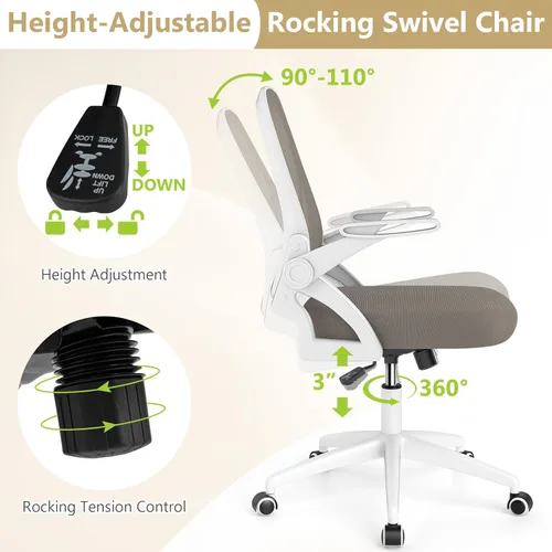 Miniatura 7 de Giantex Silla de oficina de malla, silla de escritorio ergonómica con brazos abatibles y soporte lumbar, silla de escritorio giratoria de altura