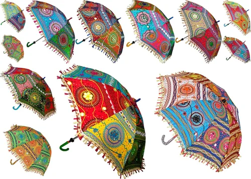7 unids lote indio tela de algodón espejo trabajo vintage sombrillas boda paraguas decoraciones al aire libre bordado hecho a mano paraguas étnico