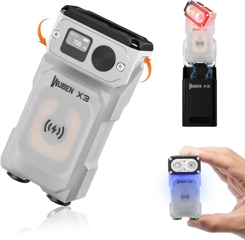 Miniatura 10 de WUBEN X3 Mini Linterna con Caja de Carga Recargable 180 Grados Llavero EDC Linterna Giratoria Ip65 Impermeable Imán Linternas de Bolsillo 10 Modos