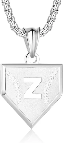 Miniatura 20 de Collar con inicial de la A a la Z para niños, de acero inoxidable, con dije de escudo de letra, cadena de 22 + 2 pulgadas, inspirador de béisbol