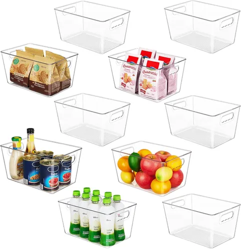 YIHONG Contenedores organizadores de almacenamiento transparentes para despensa, paquete de 10 contenedores de plástico para almacenamiento de
