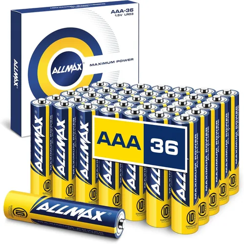 Allmax - Pilas alcalinas triple A AAA de máxima potencia (36 unidades) – Diseño ultra duradero, a prueba de fugas, vida útil de 10 años, máximo