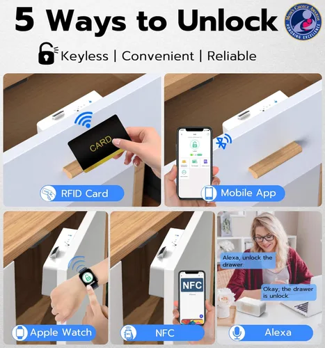 Miniatura 2 de eLinkSmart Cerradura Inteligente para Gabinete, Oculta Sin Taladro Adhesiva Magnética a Prueba de Bebés Cerraduras de Cajón a Prueba de Niños, Blanco