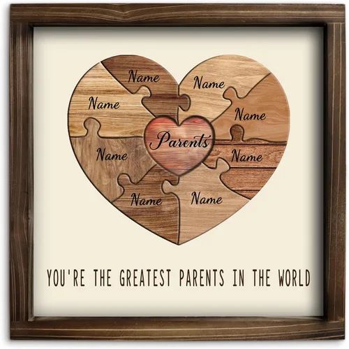 Miniatura 12 de Kas Home Letrero de madera personalizado con nombre de corazón, rompecabezas de nombre de familia personalizado con 1-8 nombres grabados, texto