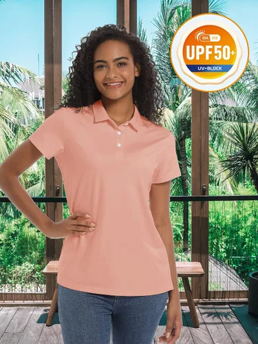 Miniatura 3 de TACVASEN Camisas polo para mujer, con protección solar UPF 50+, manga corta, secado rápido, cuello de 3 botones, ligeras