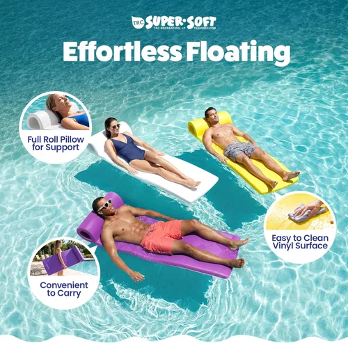 Miniatura 4 de TRC Recreation Sunsation - Juego de 2 tumbonas flotantes de espuma de 1.75 pulgadas de grosor, color blanco con hojas verdes con reposacabezas