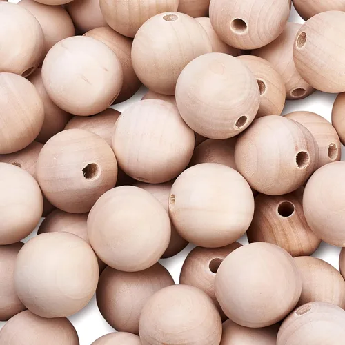 Miniatura 7 de 100 cuentas de madera redondas naturales de 1.339-1.378 in, cuentas espaciadoras sueltas de madera sin terminar para manualidades y fabricación