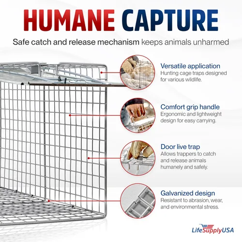 Miniatura 2 de Trampa humana para gatos callejeros de 24 pulgadas, jaula de animales vivos para gatitos salvajes, zarigüeya, mapache, conejo, armadillo, trampa