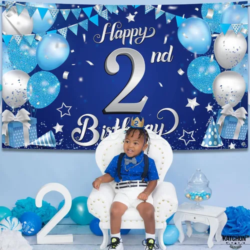 Miniatura 7 de KatchOn, Cartel azul de feliz cumpleaños número 2, Xtralarge, 72 x 44 pulgadas, decoraciones de segundo cumpleaños para niños y niñas, pancarta