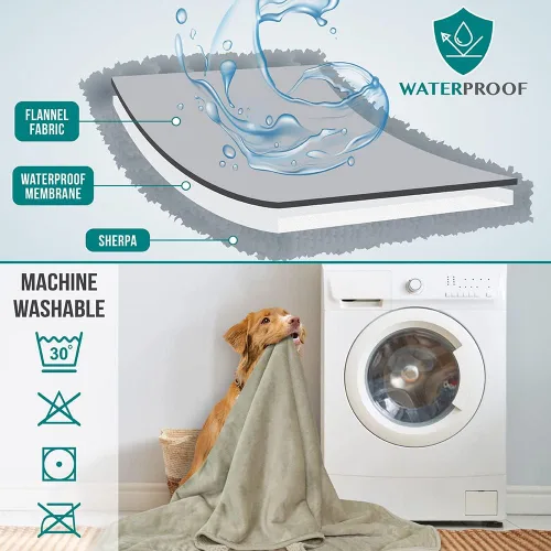 Miniatura 5 de PETAMI Manta impermeable de forro polar Sherpa para gatos y perros, color gris topo, mediana Gris pardo