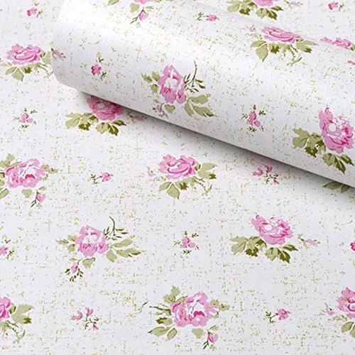 REDODECO Papel tapiz autoadhesivo con diseño floral retro rosa, revestimiento de estante de papel, adhesivo para cajón, decoración para el hogar,