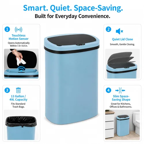 Miniatura 2 de Cubo de basura de cocina de 13 galones con tapa, cubo de basura automático sin contacto para cocina, cubo de basura de plástico PP con sensor