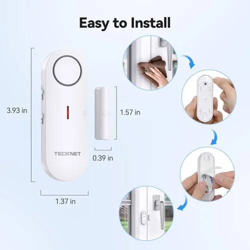 Miniatura 4 de TECKNET Alarmas de puerta para seguridad de los niños, alarma de ventana para piscina, alarma de puerta para seguridad del hogar, alarma 2 en 1