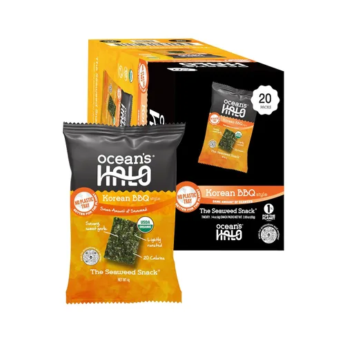 Miniatura 6 de Ocean's Halo Snacks de algas orgánicas – Cebolla Maui, sin bandeja, veganos, crujientes salados, paquete de 20 (0.14 onzas cada uno)