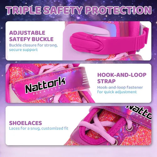 Miniatura 5 de Nattork - Patines de ruedas para niños pequeños, patines de tres ruedas ajustables en 4 tallas para niñas de 3 a 7 años con ruedas iluminadas Dulce