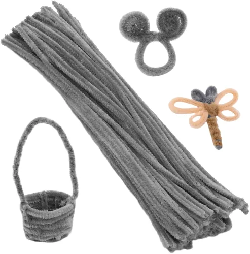 Zlulary Juego de 100 limpiapipas de chenilla, de color sólido, para limpiar tuberías, manualidades, manualidades, decoración, tallos de felpilla Gris