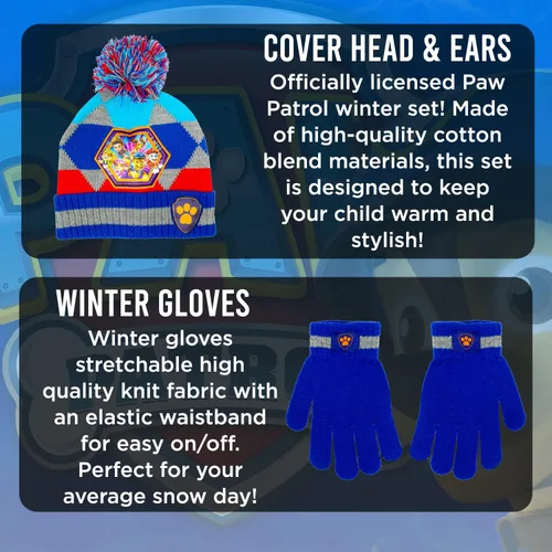 Miniatura 2 de PAW Patrol - Sombreros de invierno y guantes de nieve para niños pequeños, juego de 2 manoplas suaves con gorro de pompón y fundas cálidas