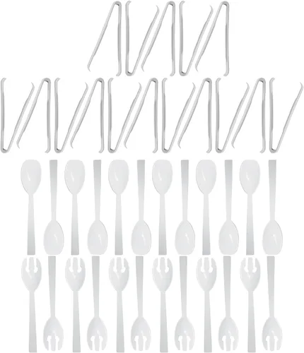 Miniatura 11 de Party Essentials Kit de utensilios de plástico para servir bufé, cucharas, tenedores, pinzas, 20 piezas, color negro