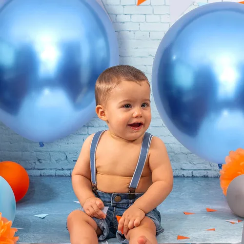 Miniatura 6 de Skylety Paquete de 10 globos metálicos azules de 18 pulgadas, globos de helio de látex grandes cromados brillantes y gruesos para guirnalda