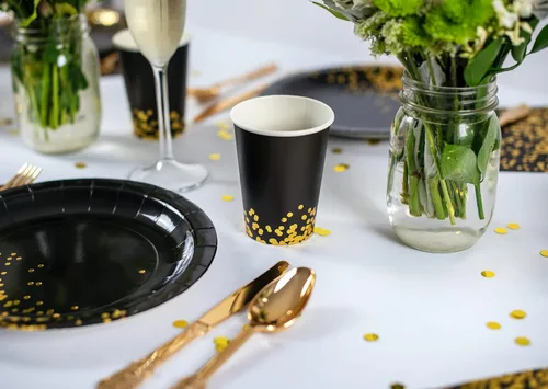 Miniatura 2 de Platos negros de papel negro de 9 pulgadas, 50 unidades, platos de papel negro y dorado para fiesta, 21 cumpleaños, graduación, Año Nuevo
