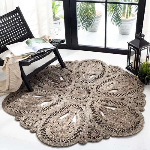Miniatura 4 de SAFAVIEH Alfombra redonda de 3 pies, colección de fibra natural, óxido, yute hecho a mano, diseño floral bohemio decorativo (NF360T)