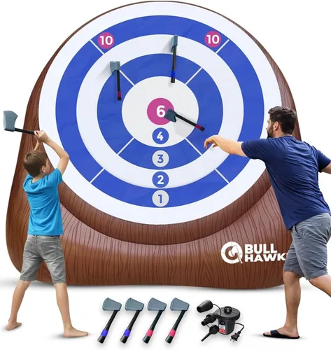Swooc Games - Bull Hawker | Dardos de hacha gigante con más de 15 juegos | Juego de lanzamiento de hachas para patio trasero con bomba de aire |