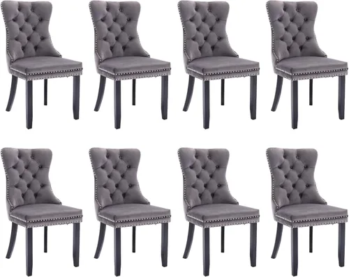Miniatura 109 de SoarFlash Juego de 2 sillas de comedor de tela de lino, sillas de comedor tapizadas con ribete de cabeza de clavo y patas de madera de color claro