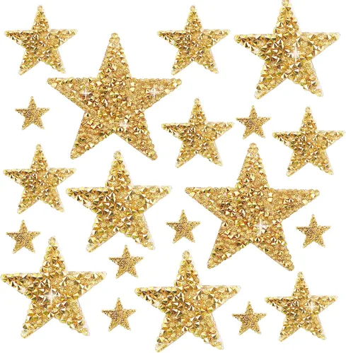 20 parches de tela adhesiva plateada con brillantina para planchar con estrellas, apliques vintage de lentejuelas con diamantes de imitación para
