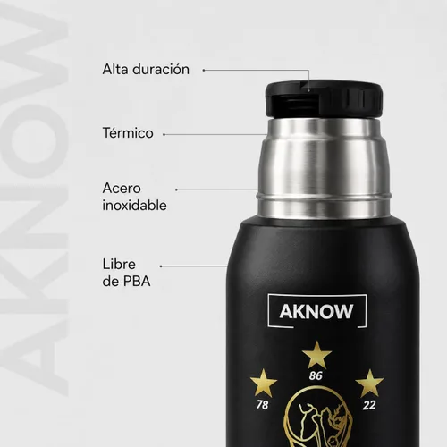 Miniatura 5 de Thermo Argentino mate agua Copa del Mundo Botella de acero inoxidable con bandera argentina 1LT (negro)