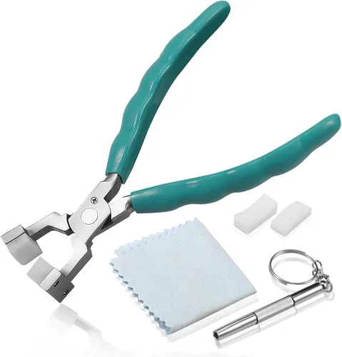 Miniatura 12 de Alicates de punta doblada de 6 pulgadas, kit de herramientas de reparación y ajuste de lentes de acero inoxidable con destornillador y paño