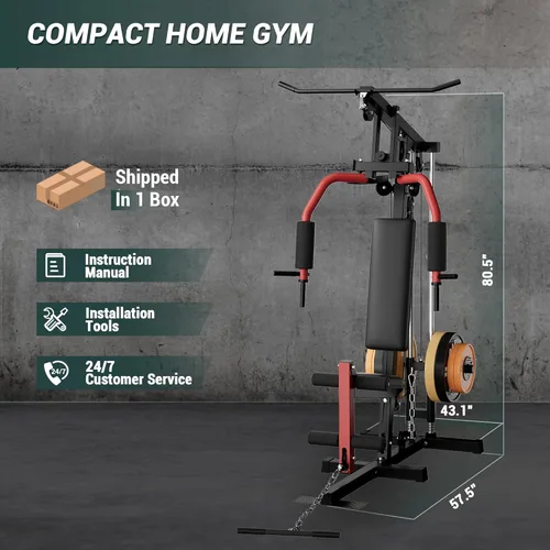Miniatura 6 de Equipo multifuncional de gimnasio en casa - Estación de entrenamiento todo en uno de capacidad de 300 libras con sistema de polea de cable, tracción