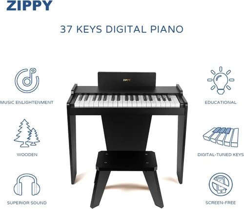 Miniatura 2 de Teclado de piano para niños ZIPPY, piano digital de 37 teclas para niños, juguete de instrumento musical educativo, piano de madera para niñas