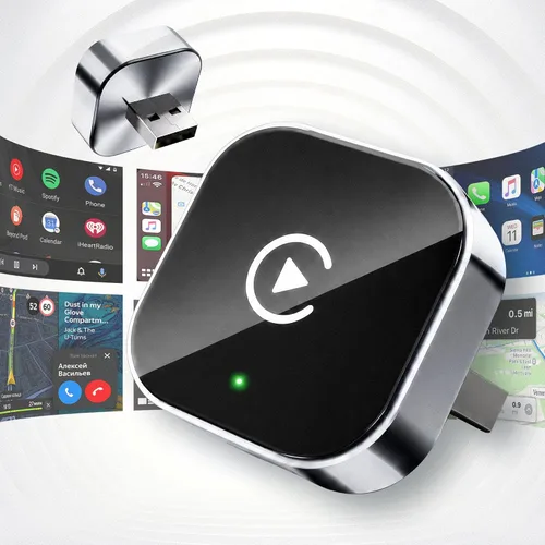 Adaptador inalámbrico CarPlay y dongle automático Android, plateado brillante, conexión automática rápida, convertidor inalámbrico compacto para