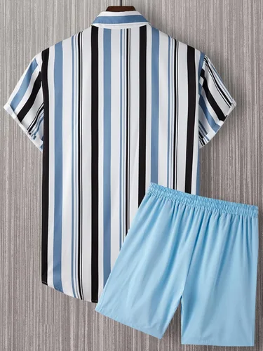 Miniatura 2 de Floerns Conjunto de dos piezas con camiseta estampada y pantalones cortos con cordón en la cintura para hombre