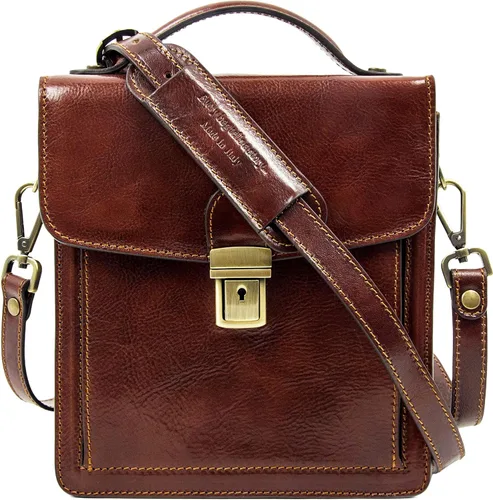 Time Resistance Maletín pequeño de cuero para hombre - Bolso cruzado - Bolso bandolera de cuero italiano - Caja de regalo incluida