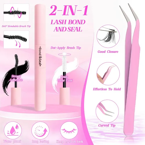 Miniatura 5 de Kit de racimos de pestañas, kit natural de 560 extensiones de pestañas en racimo de 0.354-0.630 in, kit de extensiones de pestañas individuales