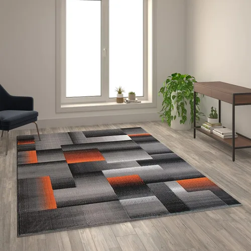 Miniatura 18 de Flash Furniture Elio Collection - Alfombra de área con patrón de bloques de color, alfombra de olefina azul de pelo alto, alfombra de área de 2 x 3