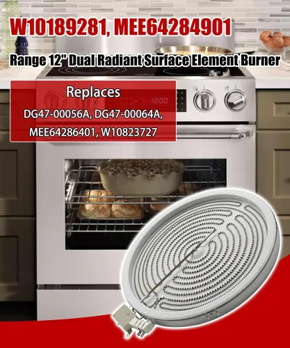 Miniatura 4 de W10189281 - Calentador de elemento de superficie radiante dual de 12 pulgadas, apto para Whirlpool Maytag Samsung LG, 1900W 9"/3000W12", quemador