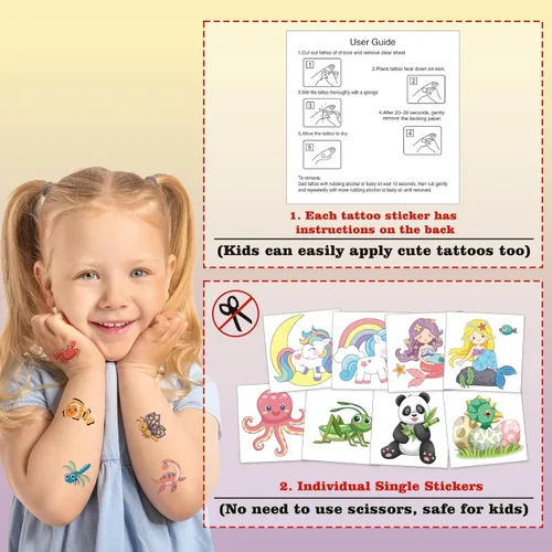 Miniatura 3 de 104 piezas de tatuajes temporales para niños para suministros de fiesta, pegatinas de tatuajes temporales de dinosaurios, unicornios y sirenas