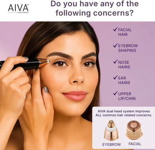 Miniatura 3 de SPA SCIENCES - AIVA Deluxe - Eliminador de vello facial patentado de doble cara 2 en 1/doble cara y recortador de cejas recargable por USB con luces