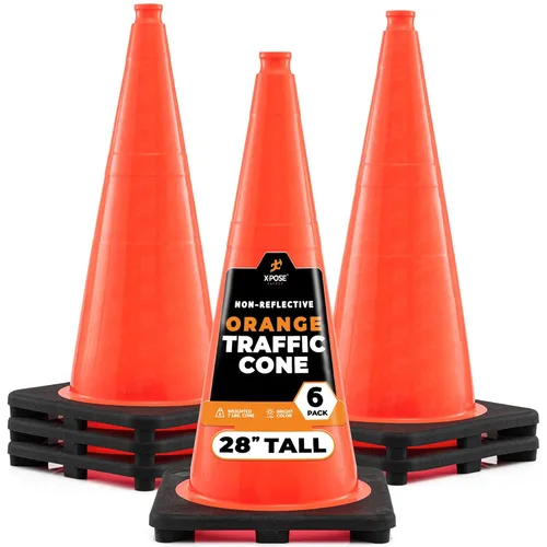 Miniatura 51 de Xpose Safety Cono de tráfico verde lima de 28 pulgadas, paquete de 4, cono de seguridad de PVC de alta calidad para estacionamiento, precaución
