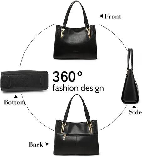 Miniatura 4 de Bolso de mano de cuero genuino para mujer, bolso de mano grande de trabajo con asa superior, bolso de hombro para mujer, 02 negro