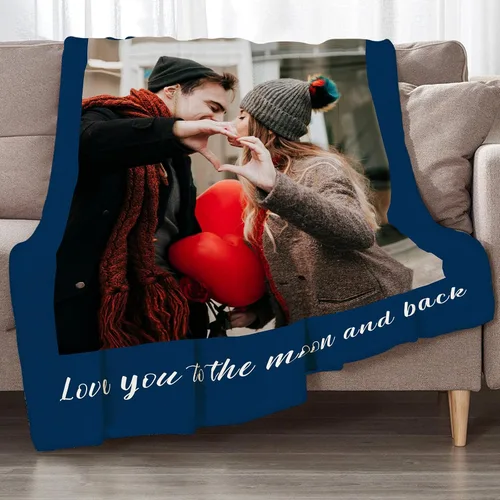 Miniatura 6 de Manta personalizada con fotos, manta personalizada con fotos con texto en inglés "I Love You", regalo de cumpleaños para novia, novio, esposa