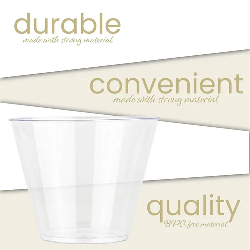 Miniatura 6 de PLASTICPRO Vasos de plástico desechables de 9 onzas, vasos de diseño antiguo, 100 unidades, transparente