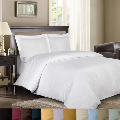 Miniatura 2 de Royal Hotel Bedding Juego de funda de edredón ultra suave, juego de edredón de 3 piezas, sin arrugas, cierre de botones, satén a rayas, fundas