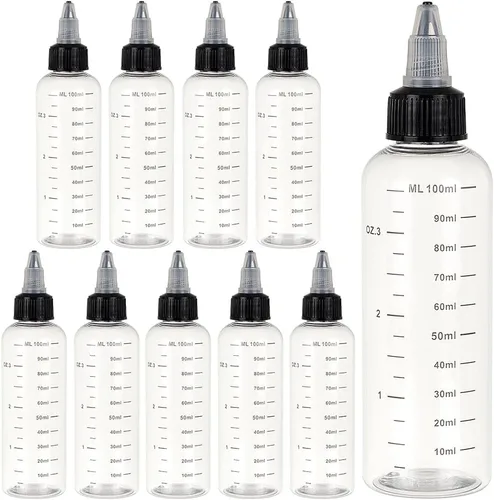 Miniatura 11 de BENECREAT Paquete de 12 botellas dispensadoras de plástico transparente de 3.7 fl oz con tapa giratoria y medición graduada para líquidos, tintas