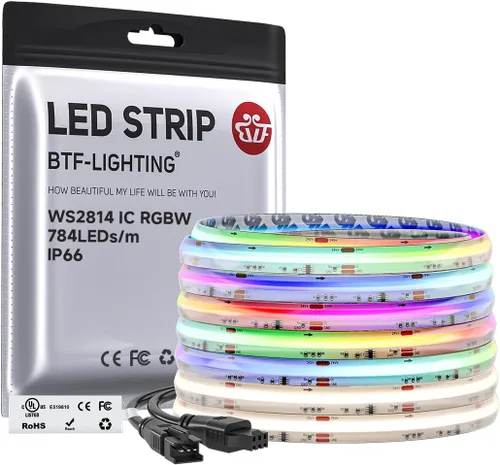Miniatura 13 de BTF-LIGHTING Tira LED FCOB COB WS2814 IC RGBW 6000K Flexible de Alta Densidad con Efecto de Persecución de Color Uniforme 3m DC24V 896LED/m 16IC/m