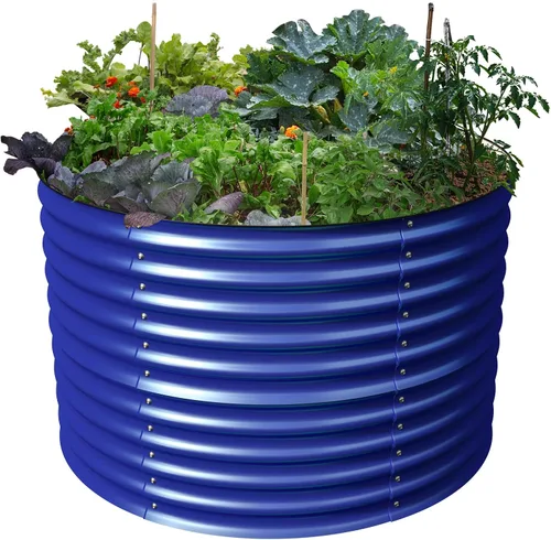 Miniatura 10 de Olle Camas de jardín elevadas de 32 pulgadas de alto, para exteriores, para verduras, cama de jardín elevada redonda galvanizada, cajas de jardín