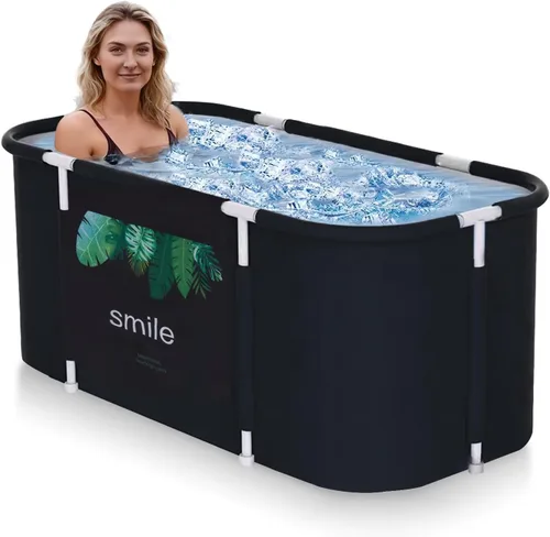 Miniatura 14 de Bañera plegable portátil para adultos, bañera de viaje plegable para campamento, hogar y spa, ahorro de espacio, PVC duradero (gradiente verde)